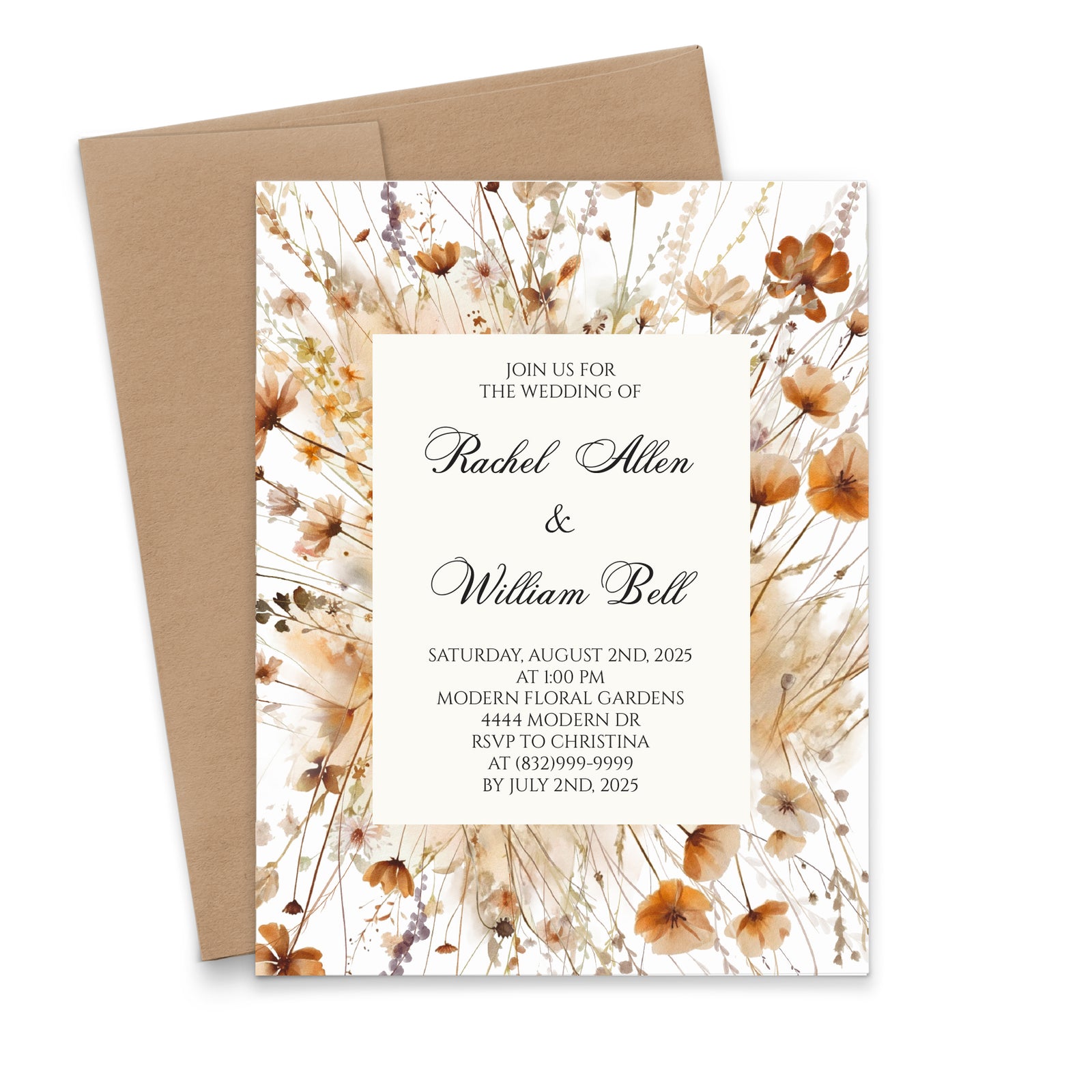 Wildflower Fall Wedding Invitations Boho