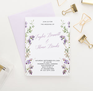 Sophisticated Purple Wedding Invitations with Florals B