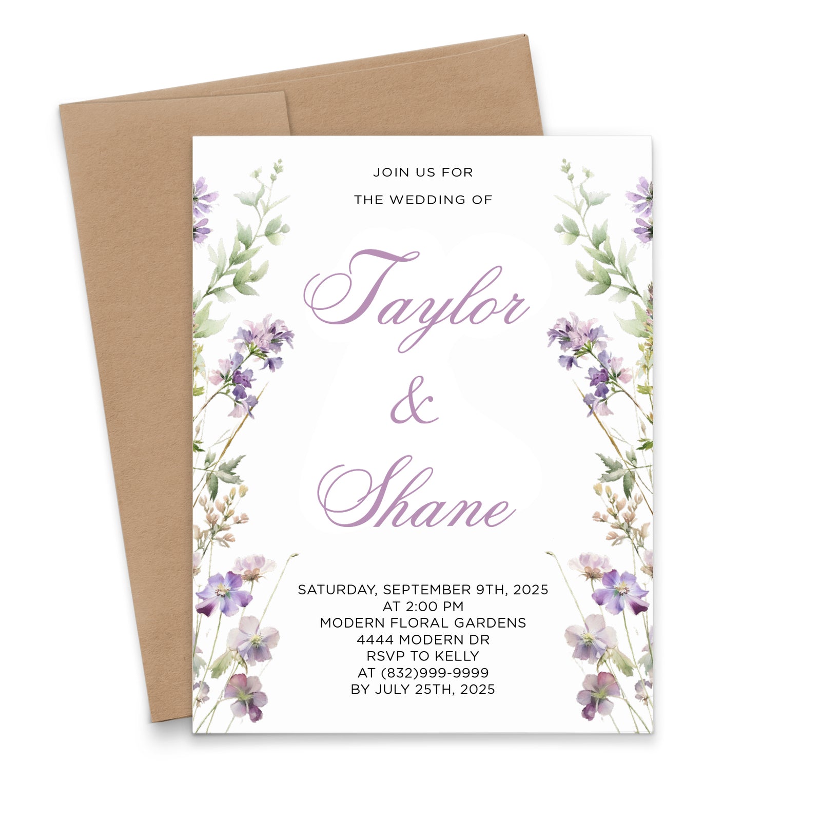 Sophisticated Purple Wedding Invitations with Florals