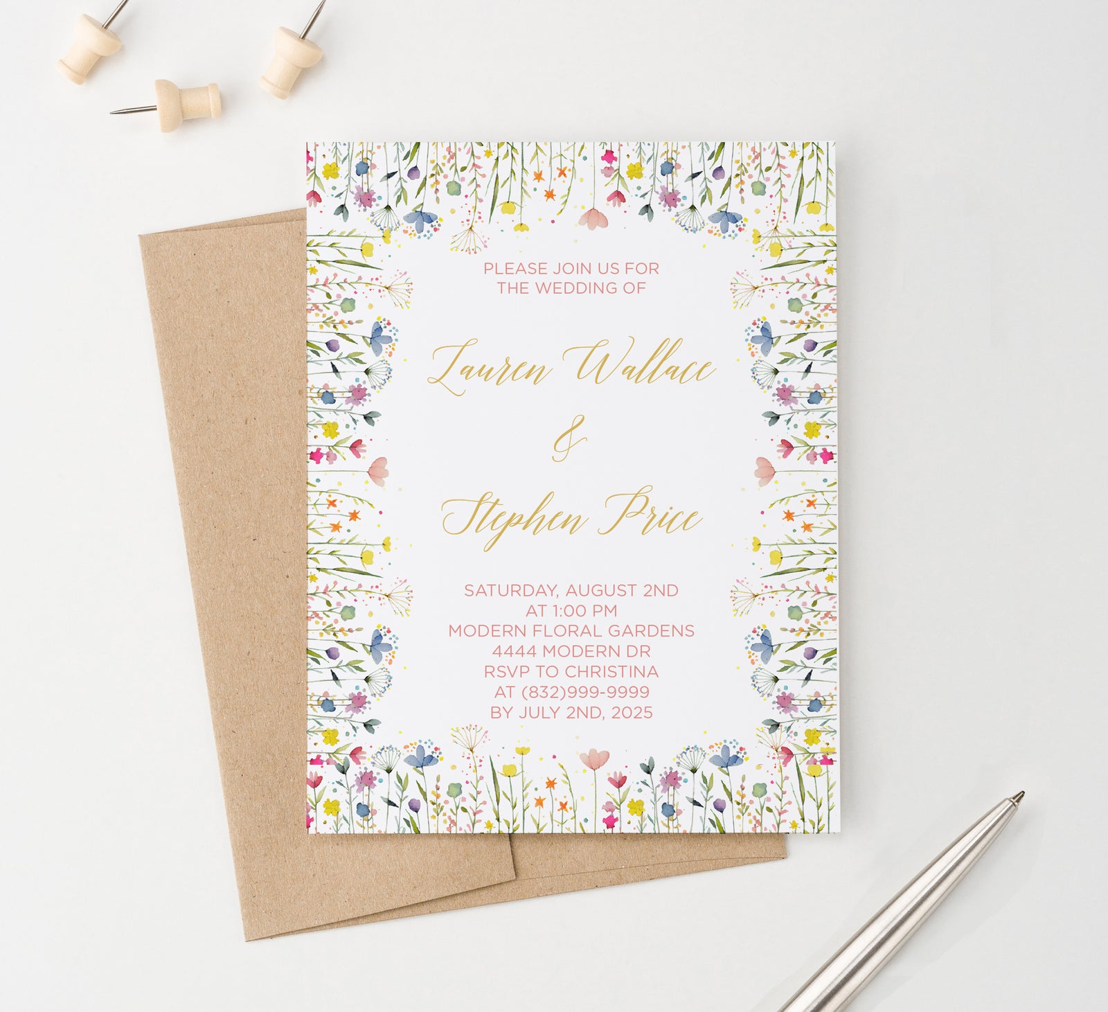Spring Wildflower Watercolor Wedding Invitations