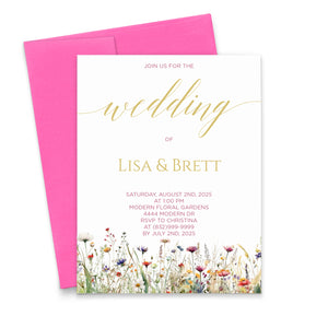 Effortless Gold Wedding Invitation with Wildflowers