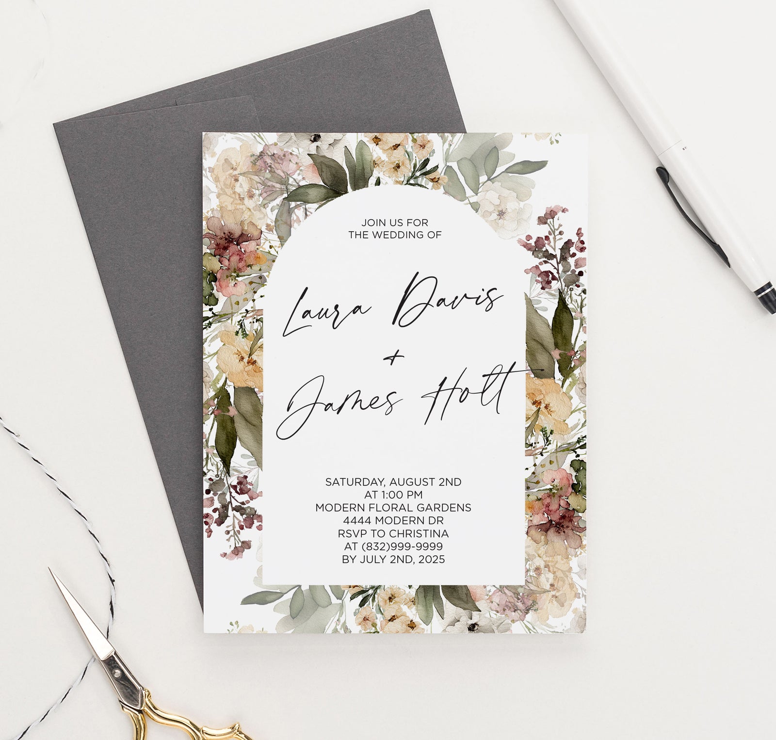 Elegant Luxury Wedding Invitations with Floral Arch
