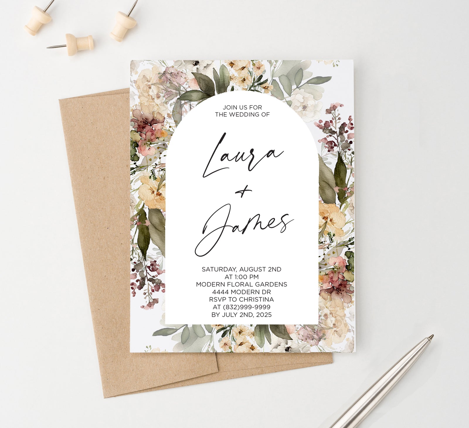 Elegant Luxury Wedding Invitations with Floral Arch