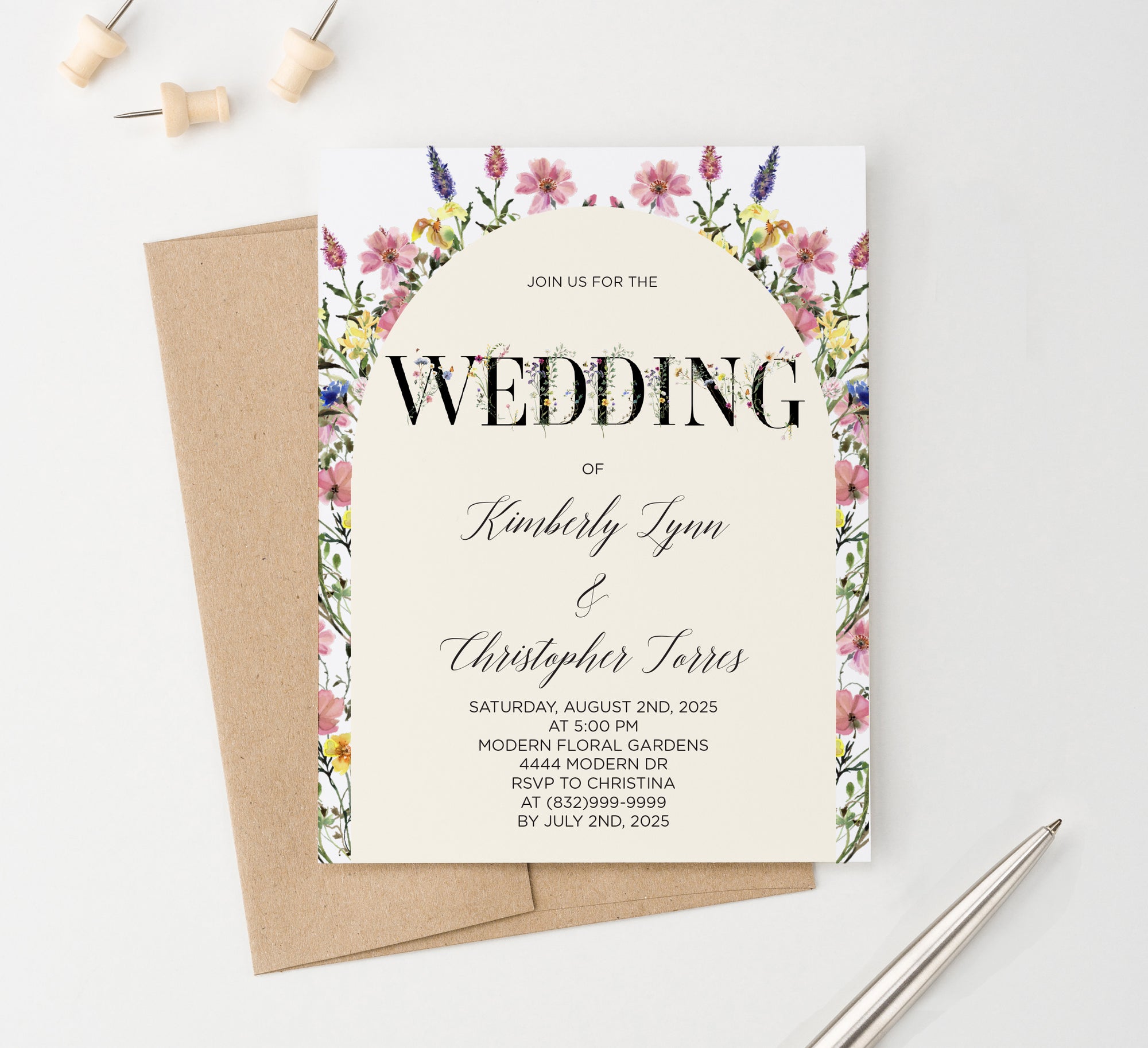 Colorful Wildflower Arch Wedding Invitations