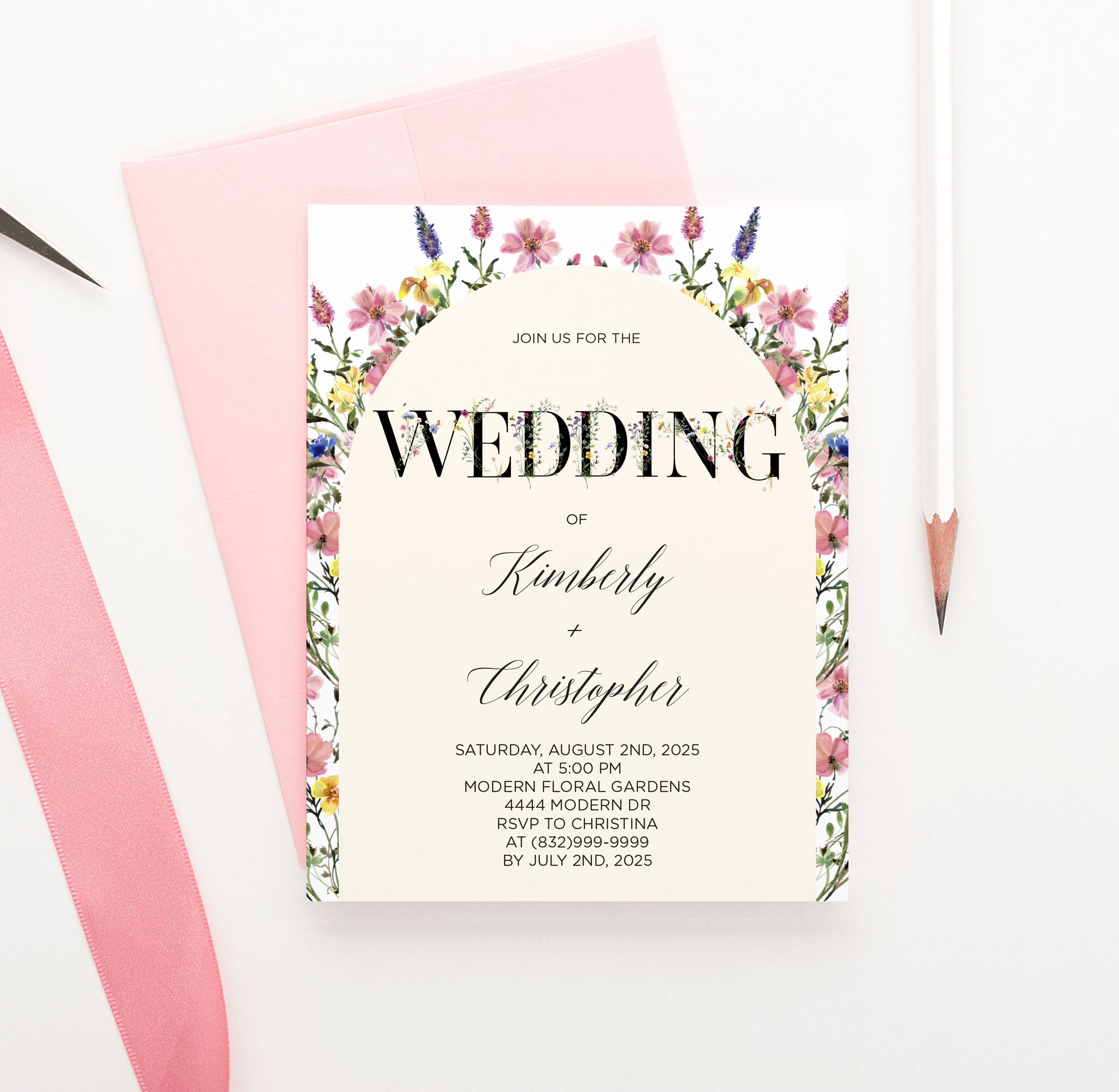 Colorful Wildflower Arch Wedding Invitations