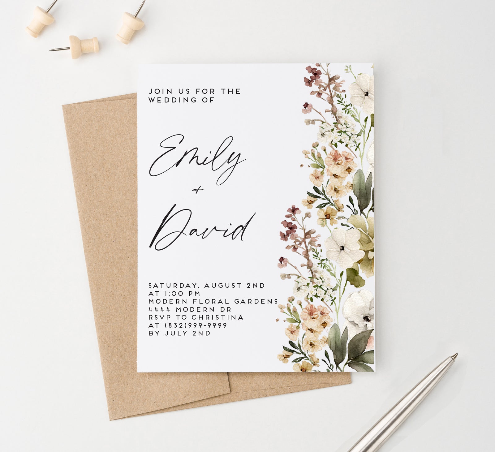 Minimalist Wedding Invitations with Stylish Florals