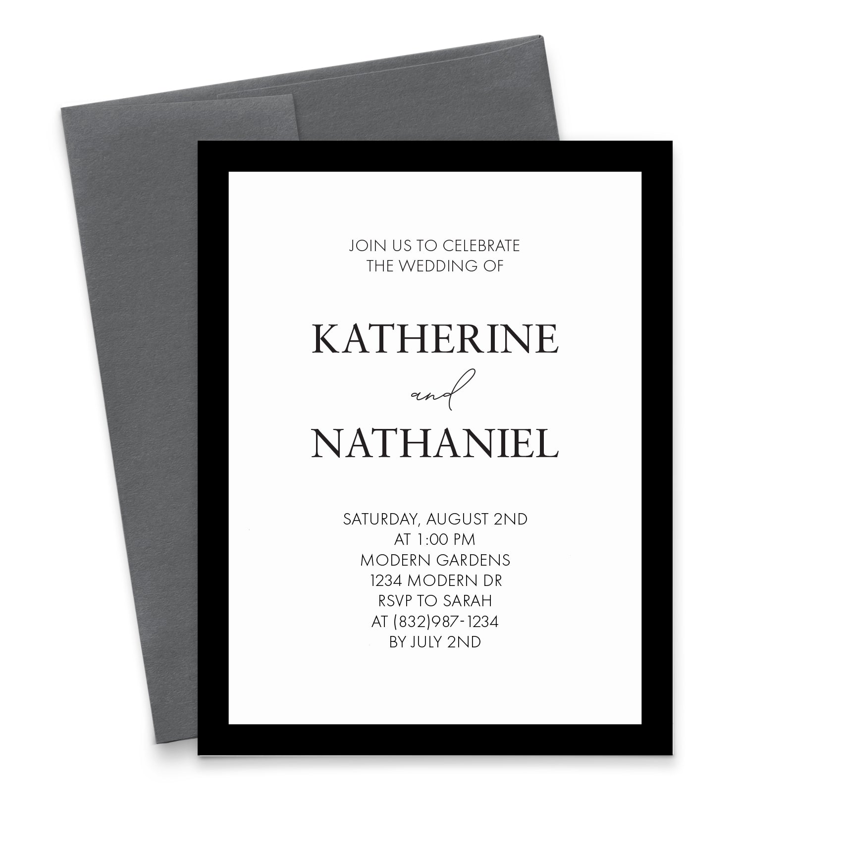 Classy Black And White Wedding Invitation With Border