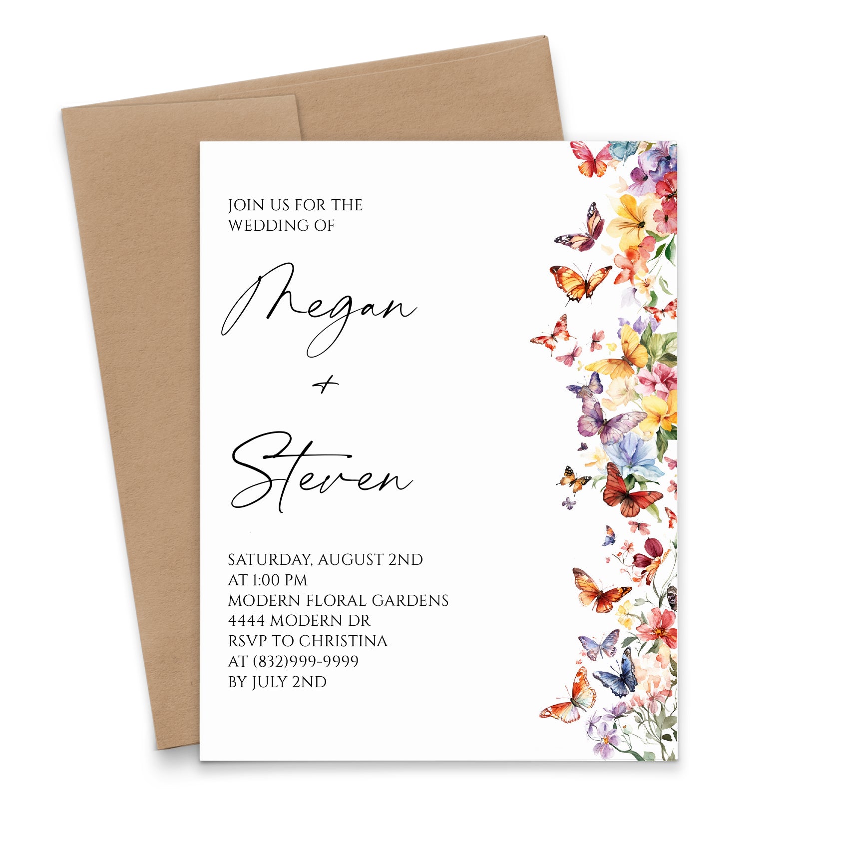 Watercolor Butterfly Wedding Invitations With Flowers