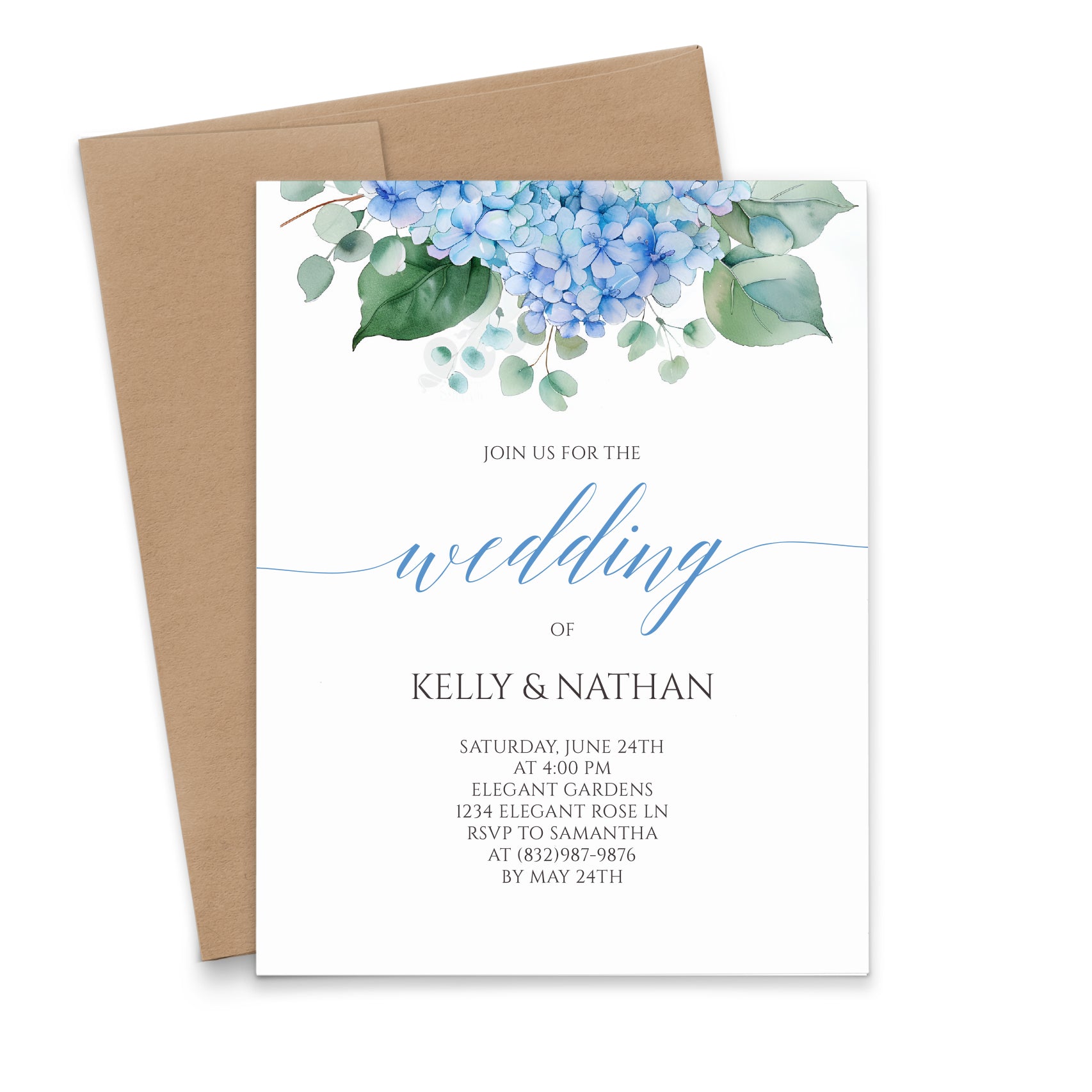 Classic Blue Hydrangea Wedding Invitations Botanical 