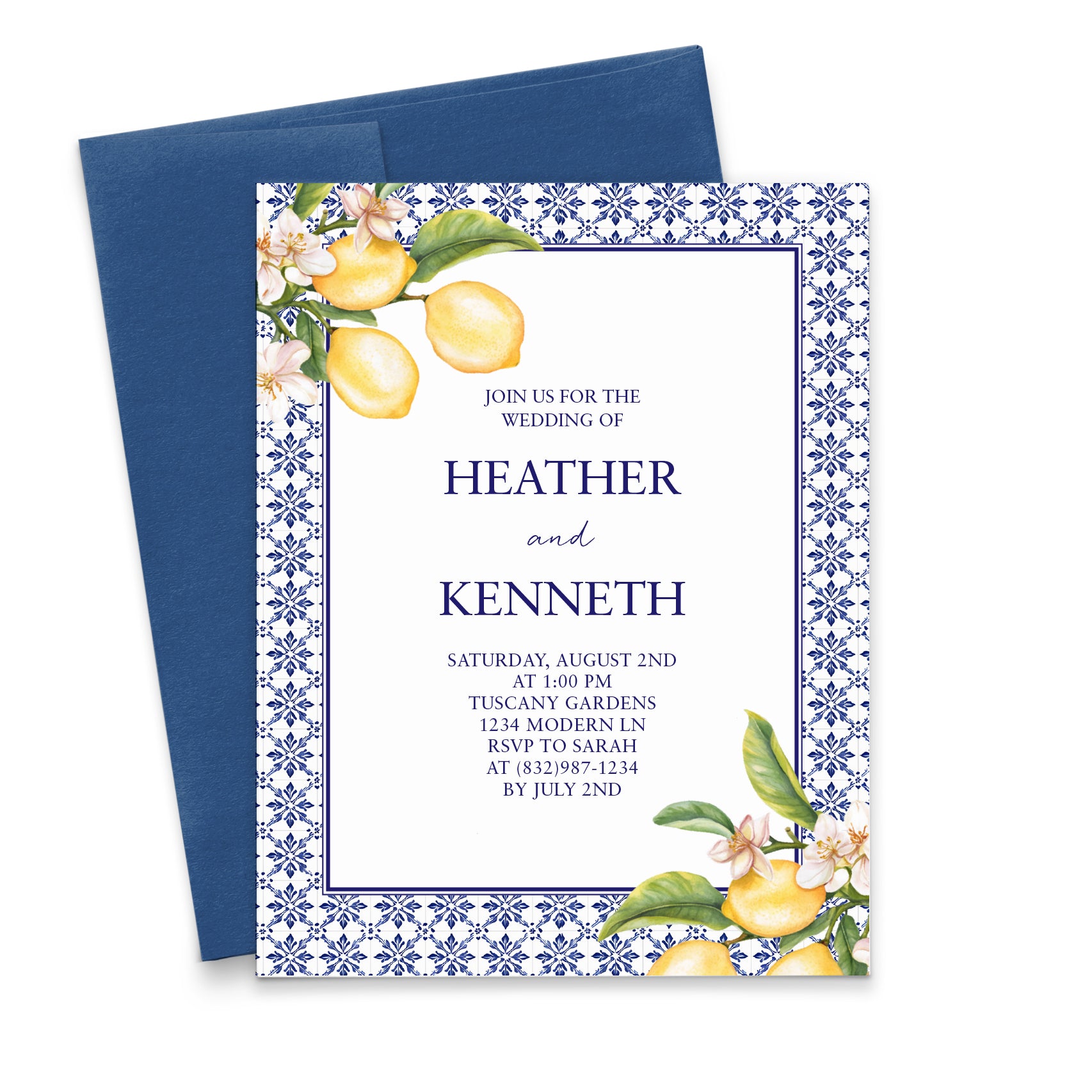 Mediterranean Themed Wedding Invitations With Lemons