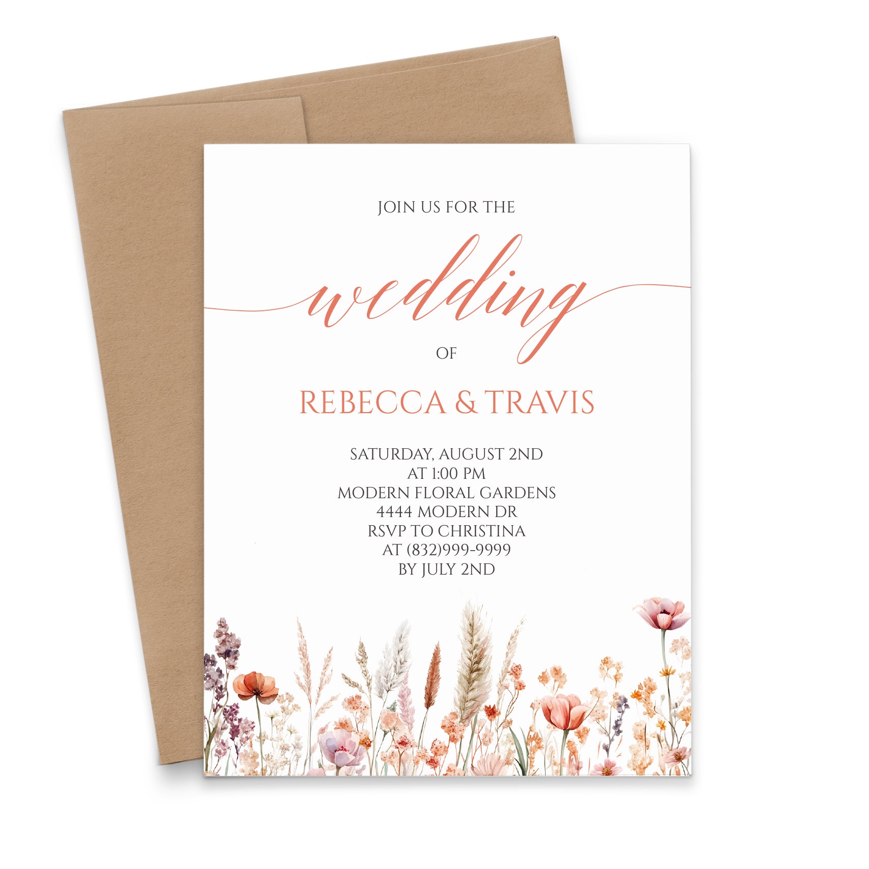 Boho Style Wedding Invitations With Pampas Grass