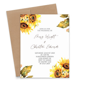 Rustic Custom Wedding Invitations With Sunflowers