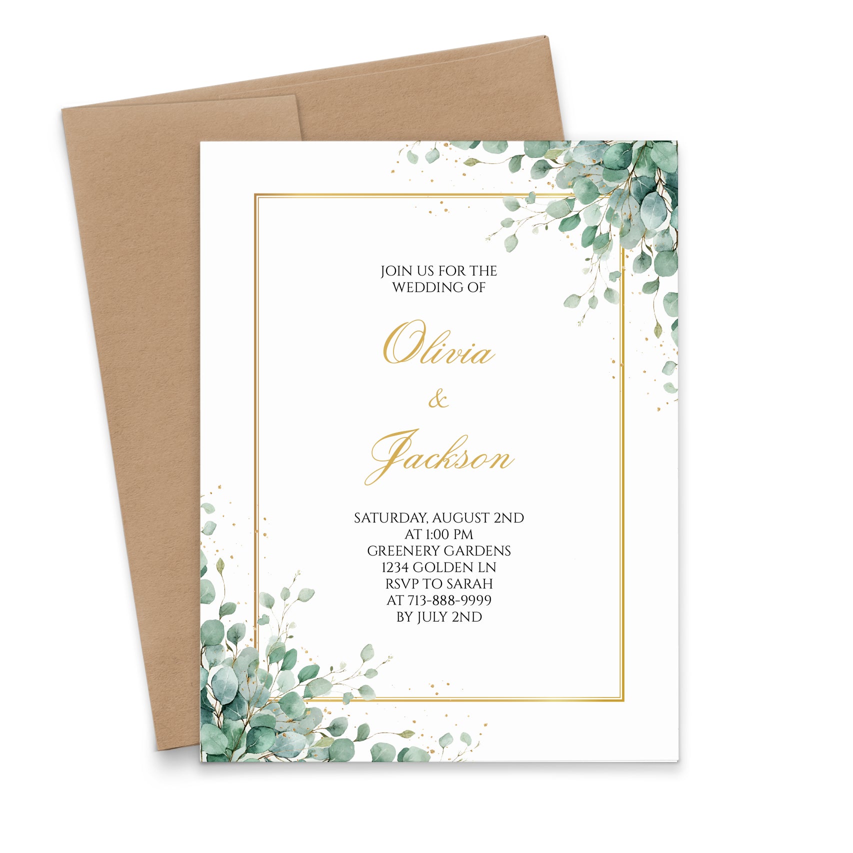 Elegant Eucalyptus Wedding Invitations With Border