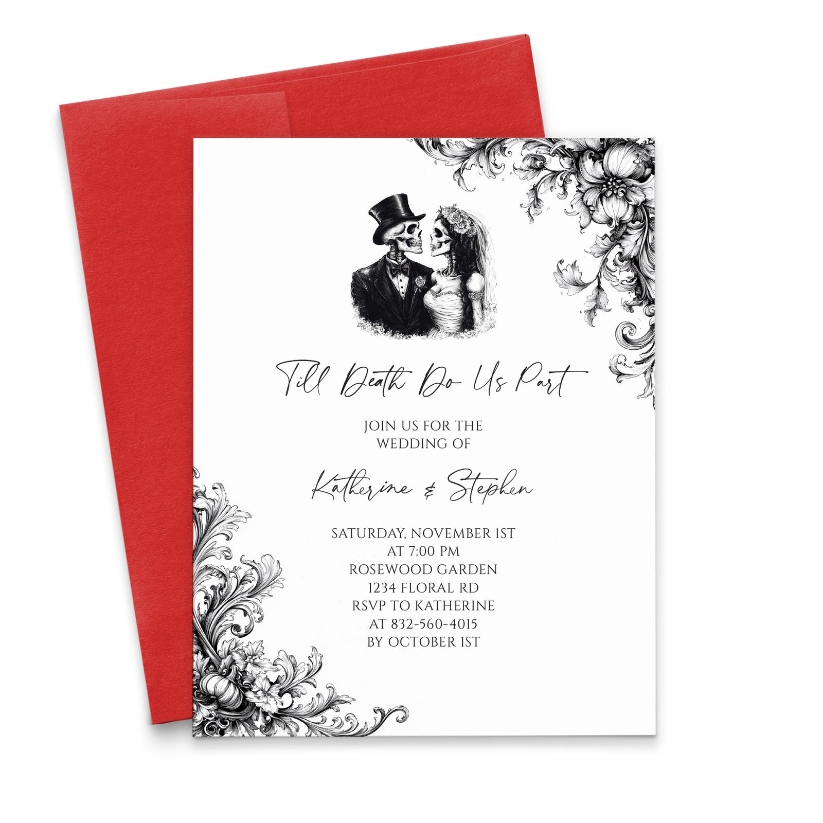 Skeleton Bride and Groom Gothic Wedding Invitations
