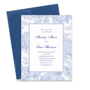 Blue Toile Hydrangea Wedding Invitations with Envelopes