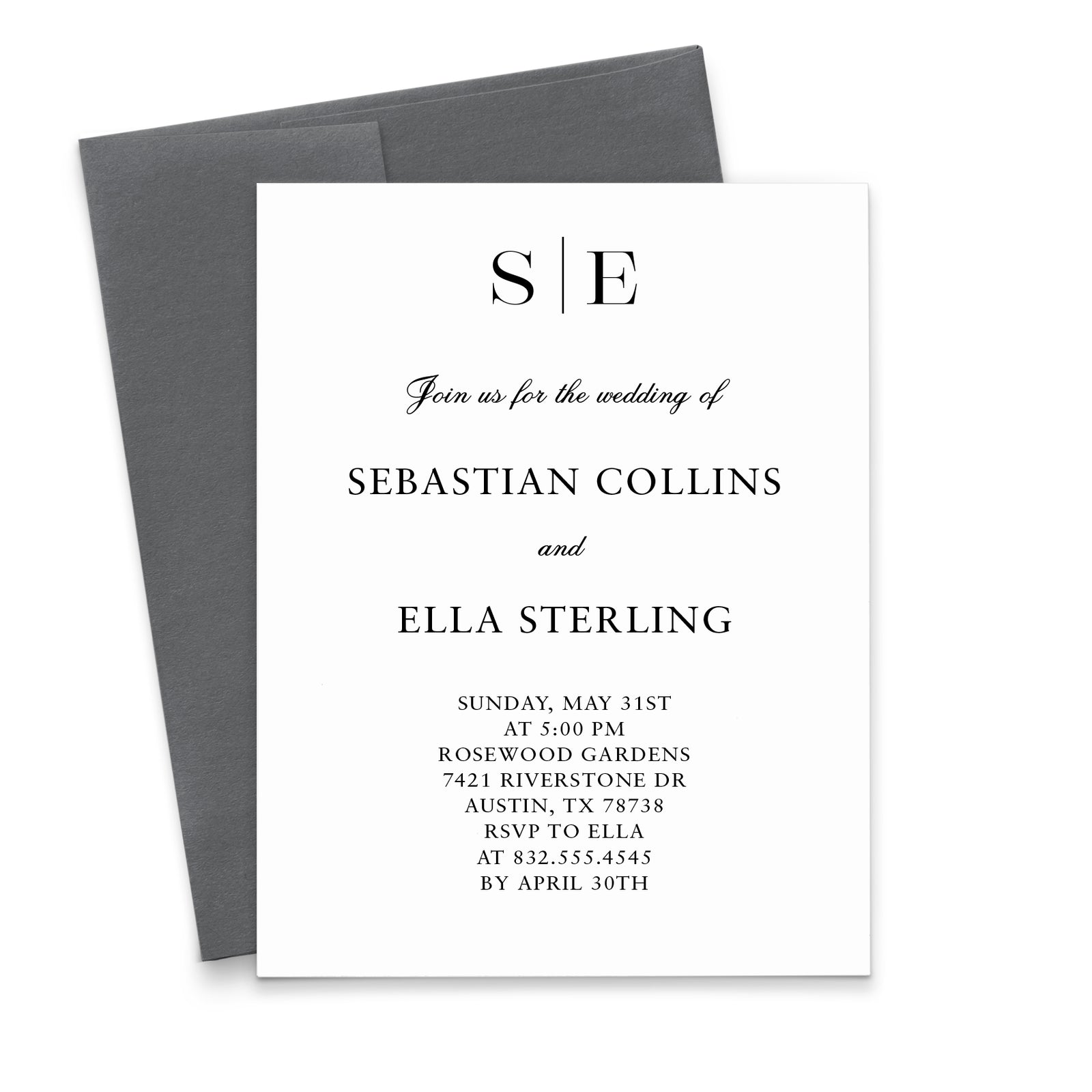 Simple Wedding Invitations with Classic Monogram Initials