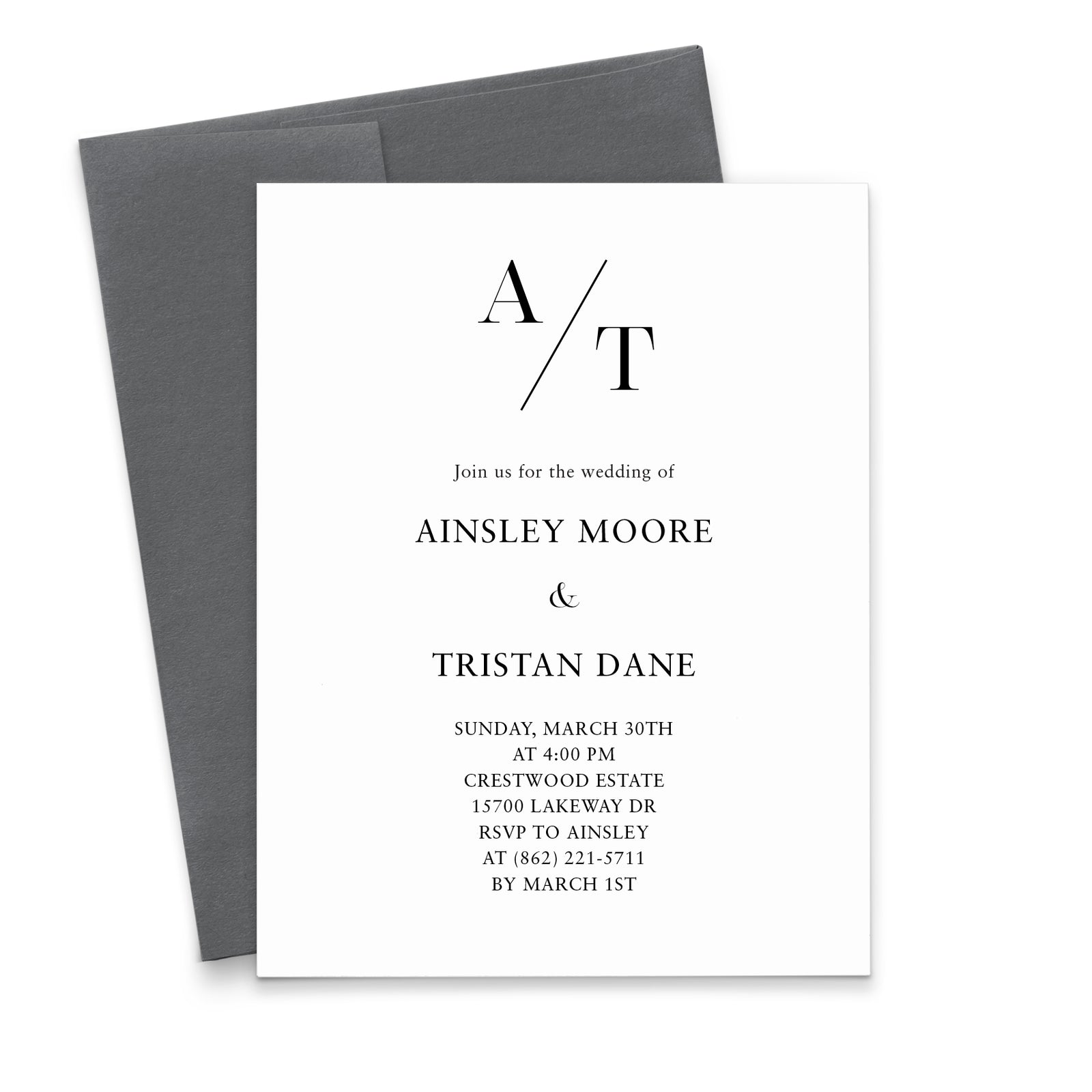 Simple Black and White Wedding Invitations with Monogram