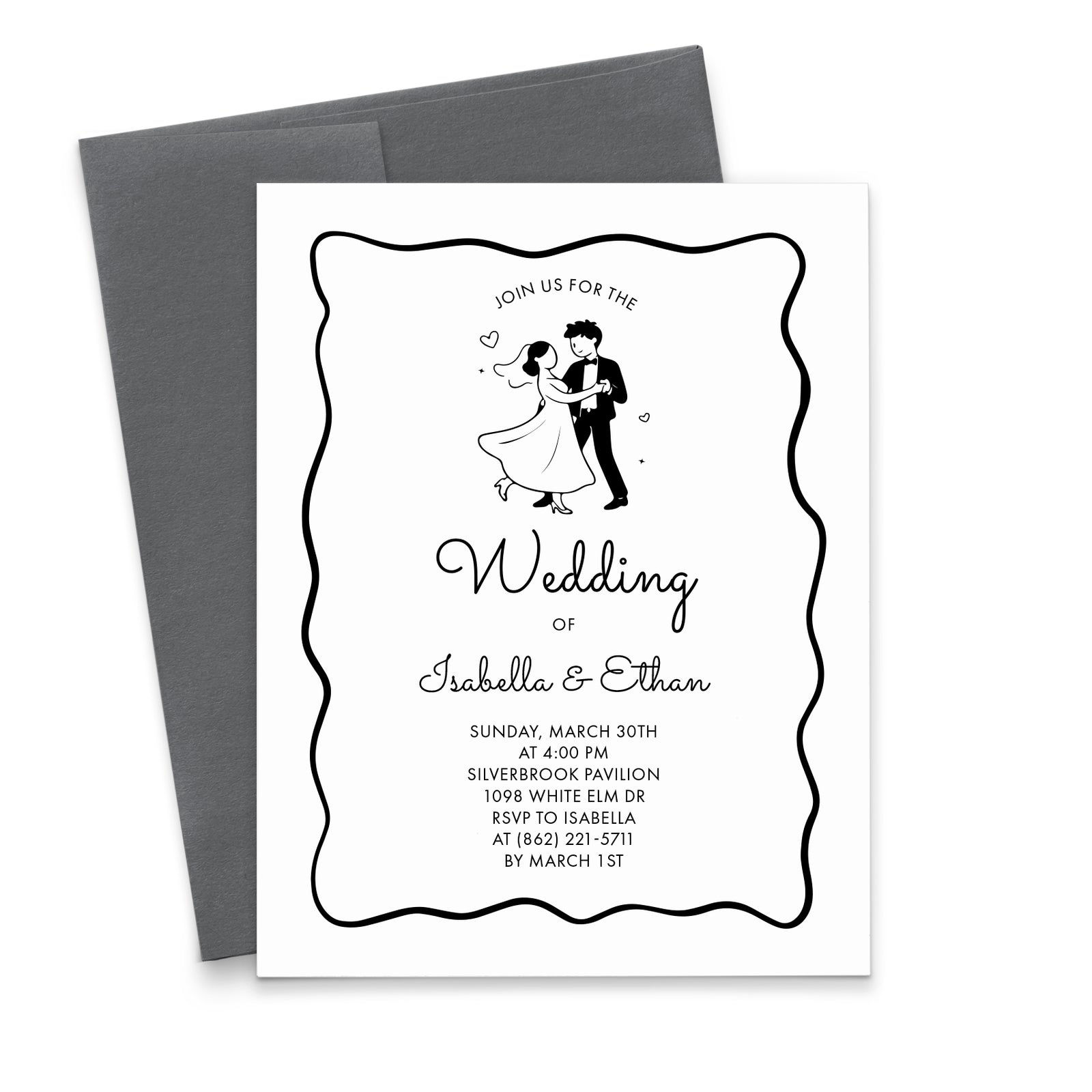 Whimsical Illustrated Wedding Invitation Cards