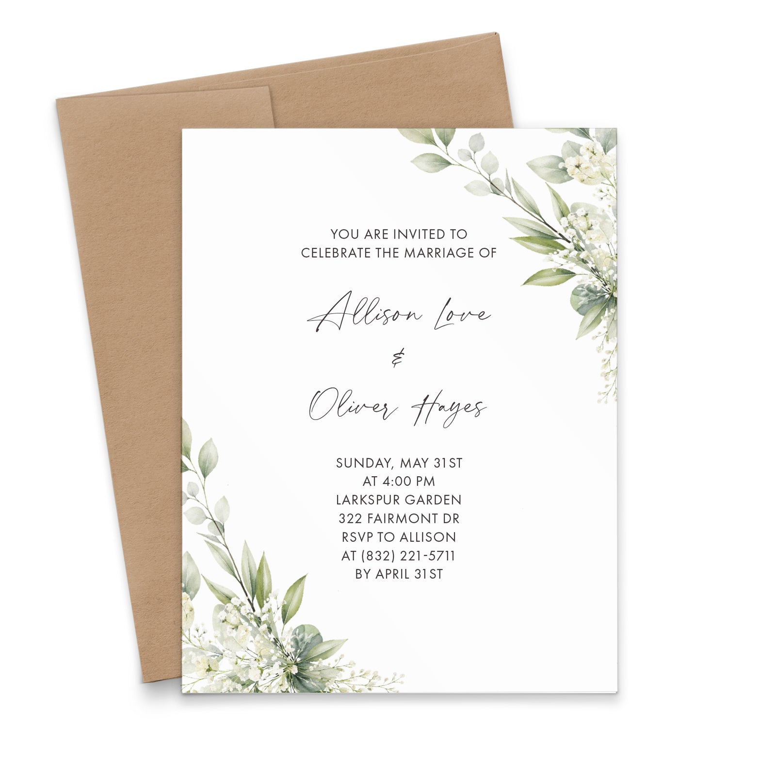 Watercolor Greenery Custom Wedding Invitations