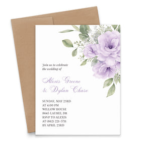 Purple Watercolor Floral Wedding Invitation Cards