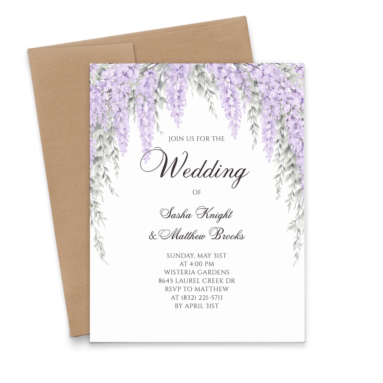 Purple Wisteria Personalized Wedding Invitations