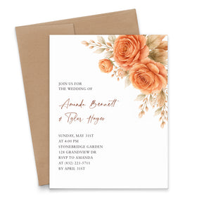 Fall Orange Rose Personalized Wedding Invitations