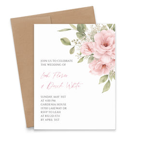 Blush Pink Floral Wedding Invitations with Envelopes