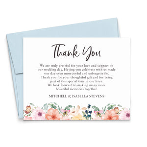 Custom Wedding Thank You Cards With Pink Flowers