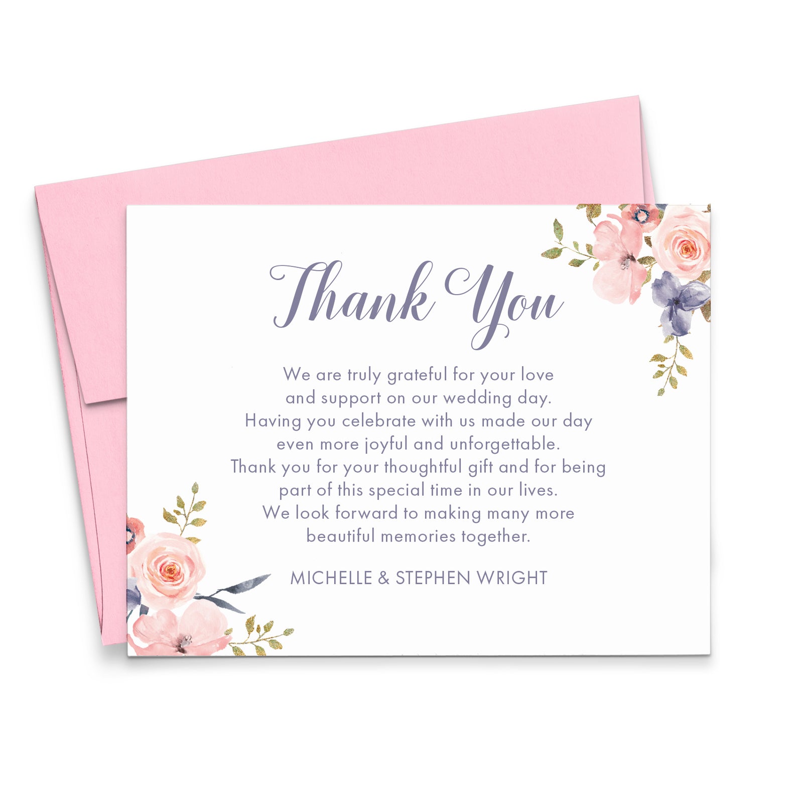 Floral Personalized Wedding Thank You Notes Purple And Pink