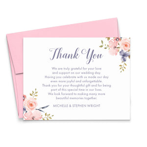 Floral Personalized Wedding Thank You Notes Purple And Pink