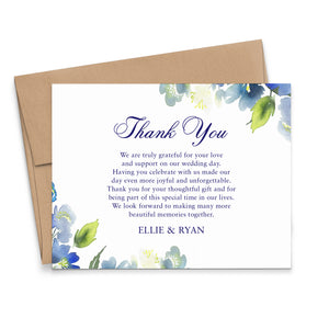 Blue And Green Floral Wedding Thank You Cards With Message