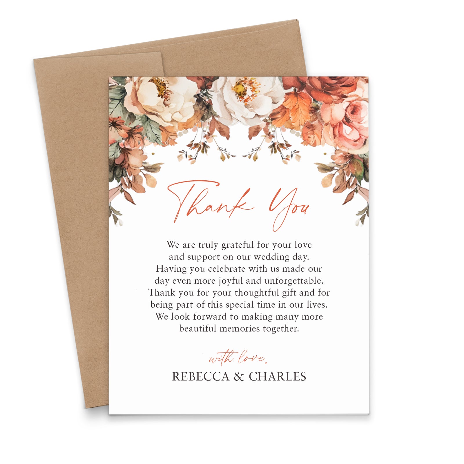 Terracotta Personalized Wedding Thank You Cards Rustic