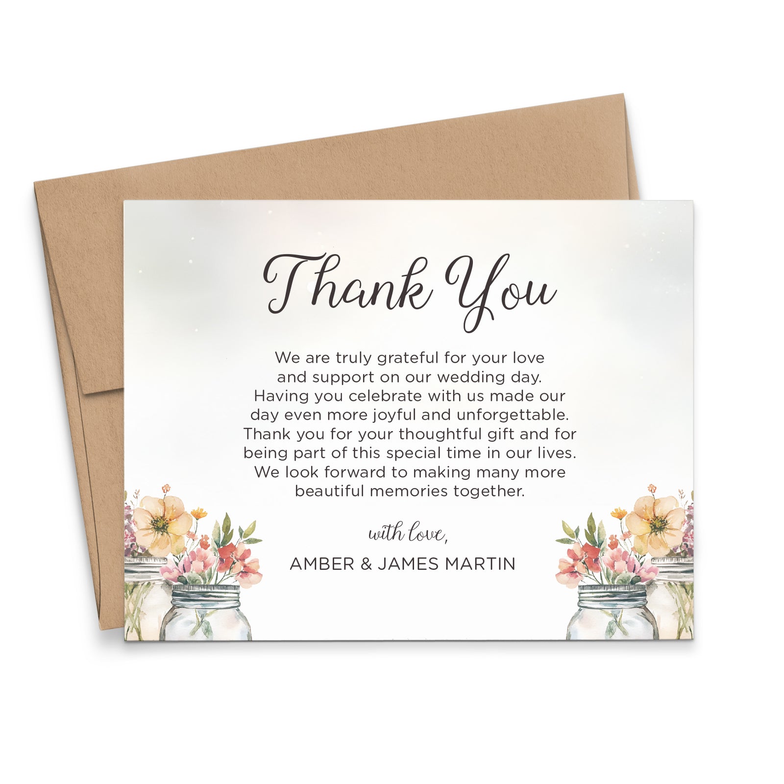 Rustic Wedding Thank You Cards With Floral Mason Jars