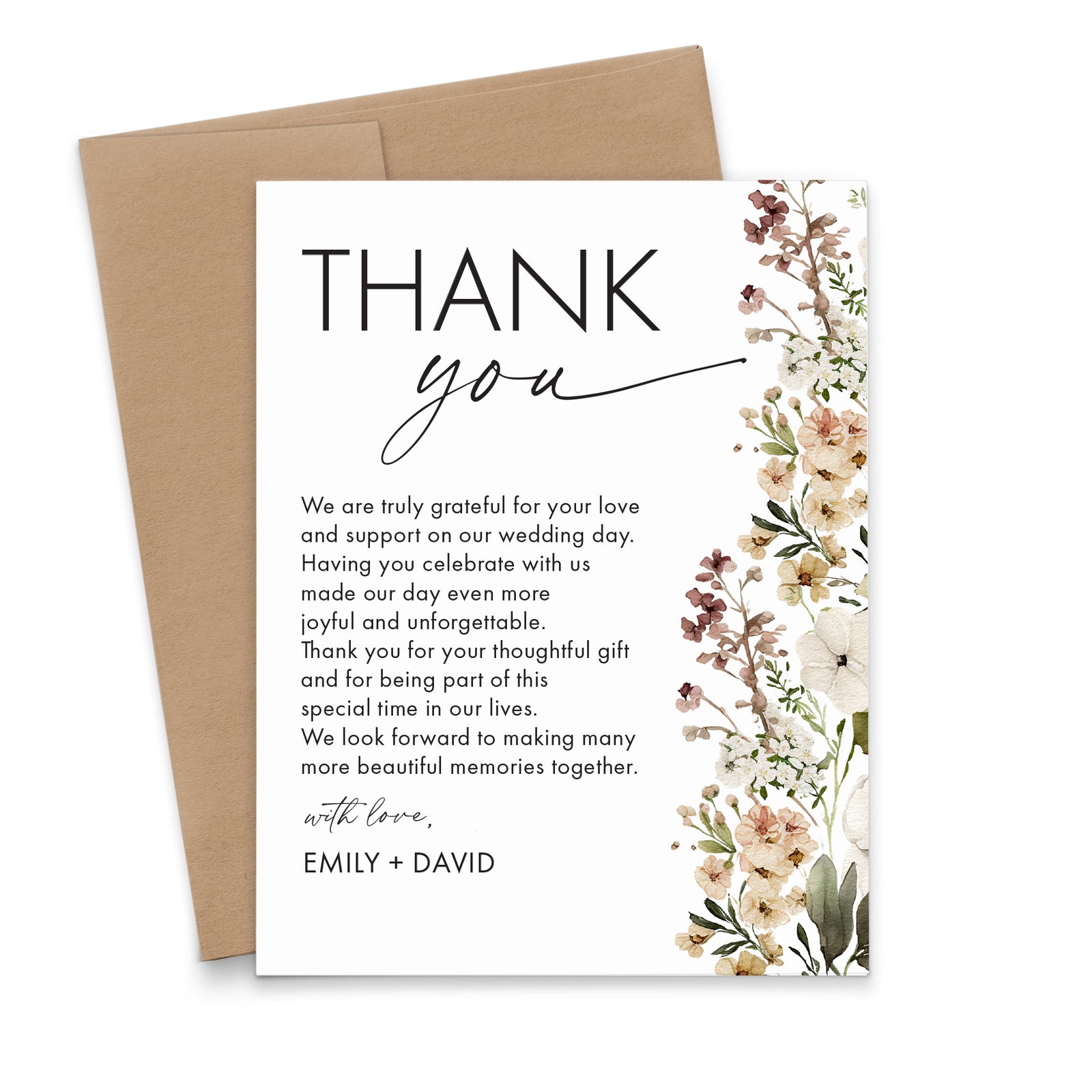 Neutral Floral Wedding Thank You Notes With Message