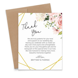 Pink And White Wedding Thank You Cards With Flowers