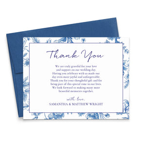 Blue And White Toile Wedding Thank You Cards For Gifts