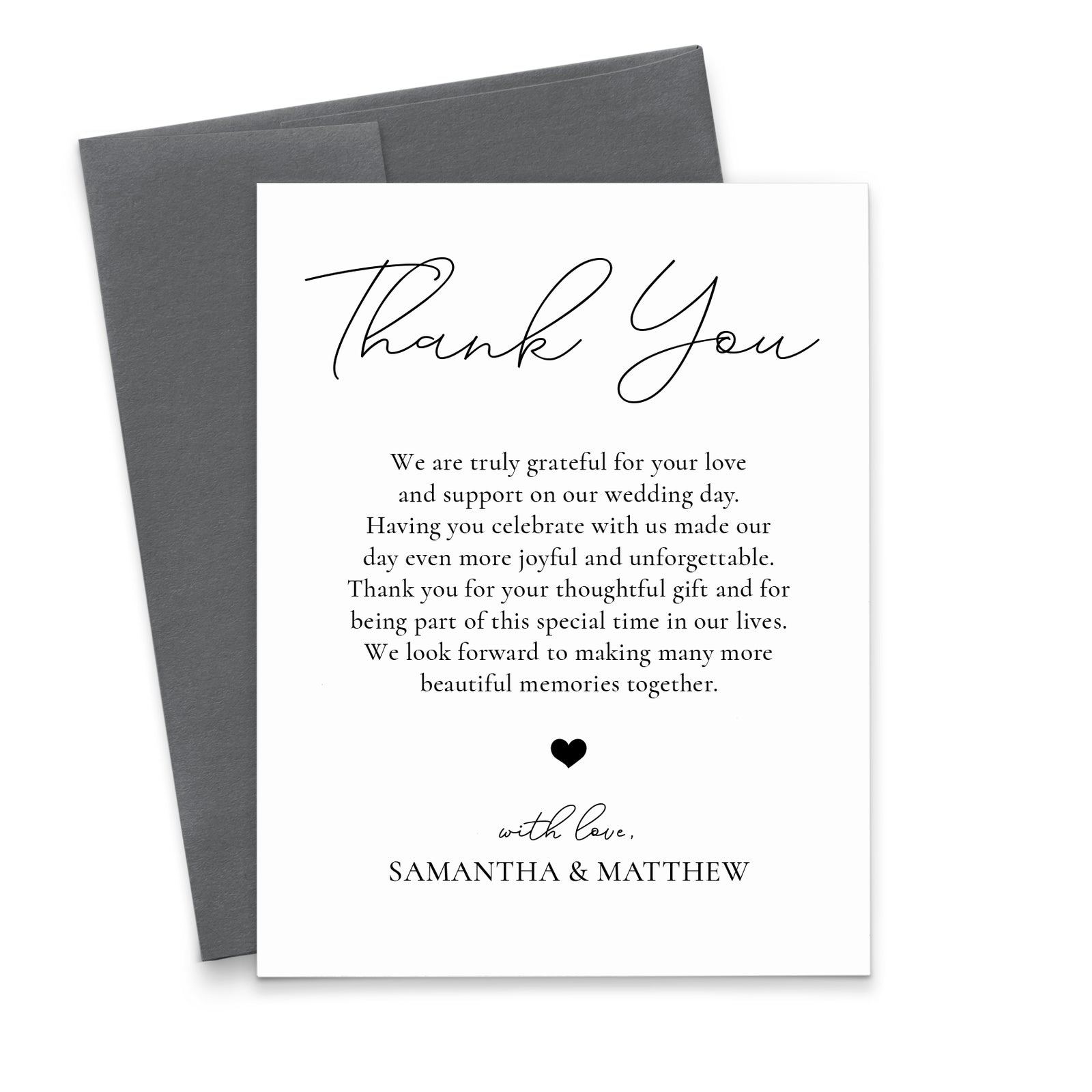 Minimalist Personalized Wedding Thank You Cards With Heart
