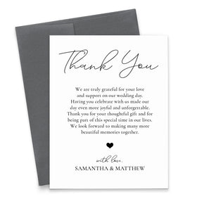 Minimalist Personalized Wedding Thank You Cards With Heart