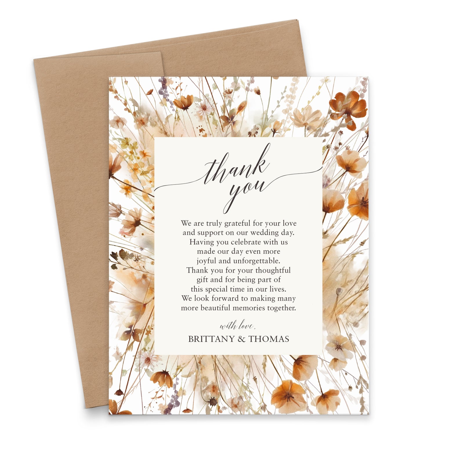 Fall Themed Custom Wedding Thank You Cards With Flowers 