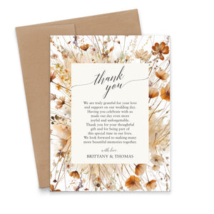 Fall Themed Custom Wedding Thank You Cards With Flowers 
