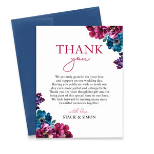 Classy Wedding Thank You Cards With Envelopes Jewel Toned