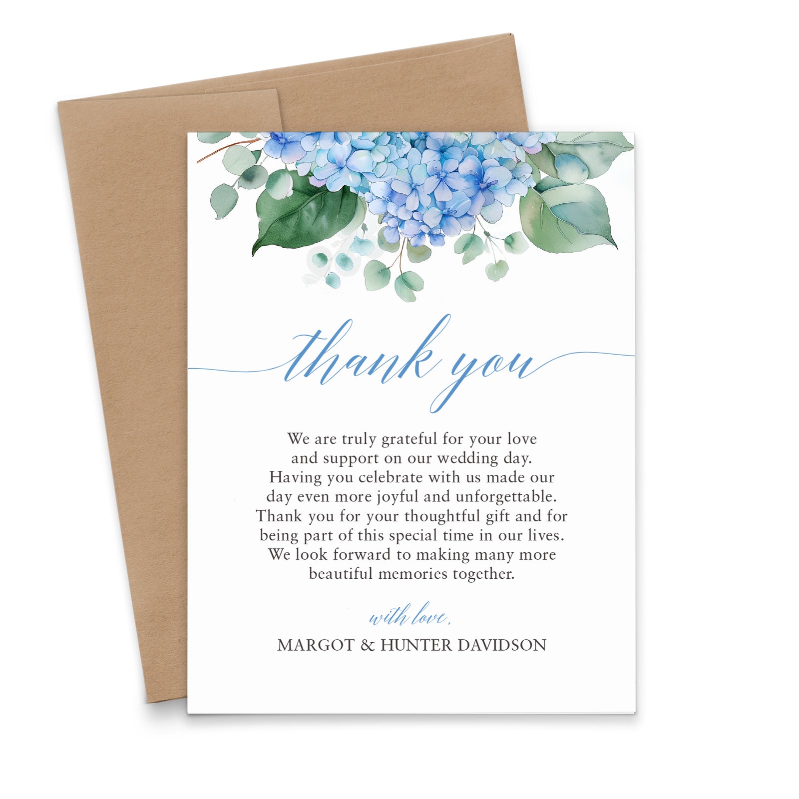Classic Wedding Thank You Cards With Blue Hydrangeas