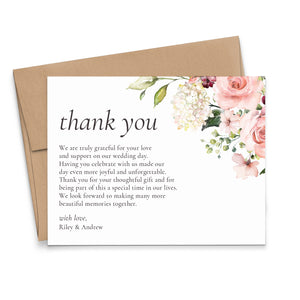 Classy Personalized Wedding Thank You Card With Pink Flowers