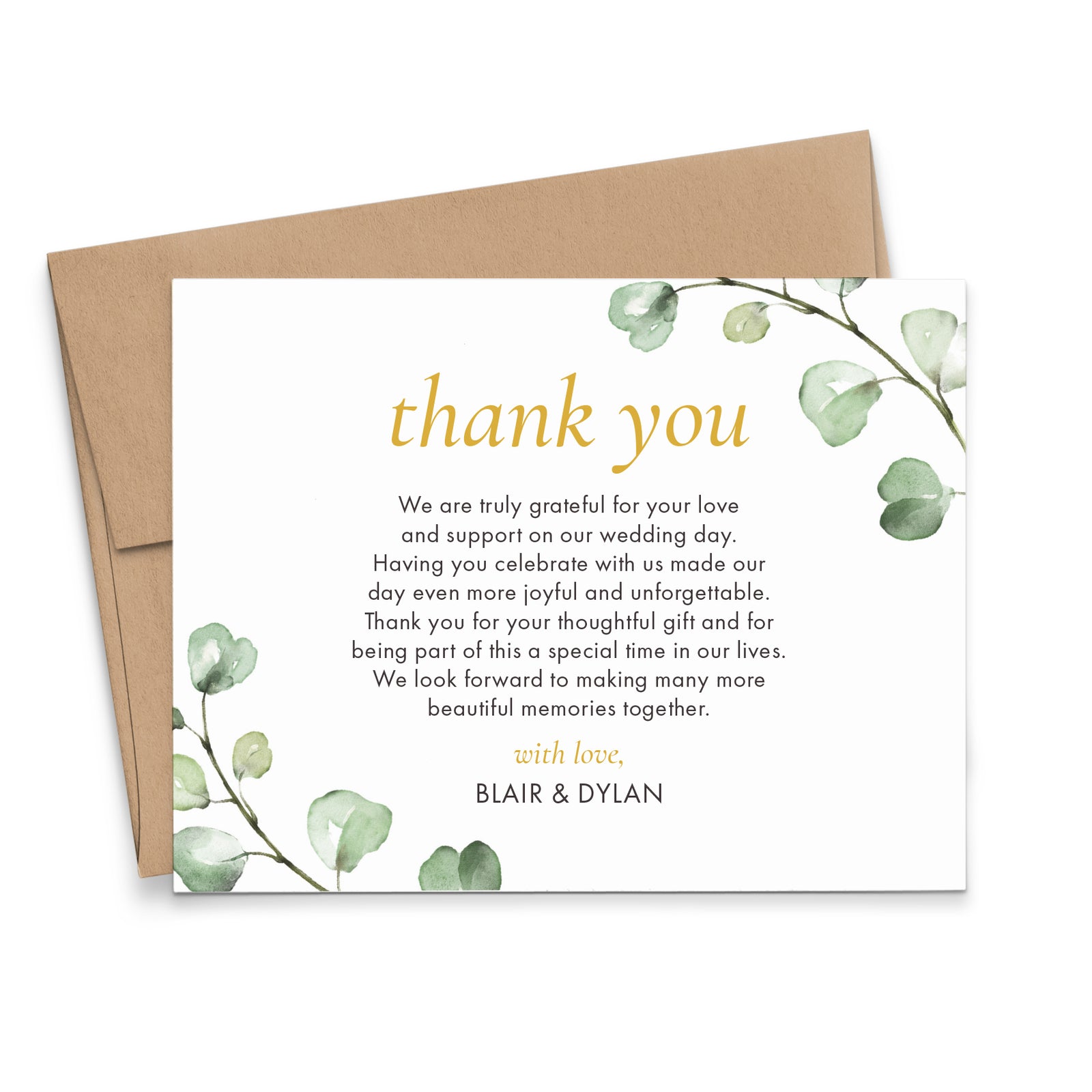 Watercolor Greenery Wedding Thank You Cards With Message