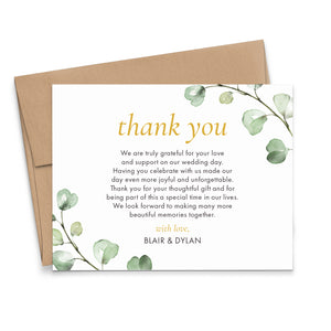 Watercolor Greenery Wedding Thank You Cards With Message