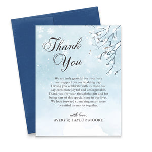 Winter Themed Wedding Thank You Cards With Message