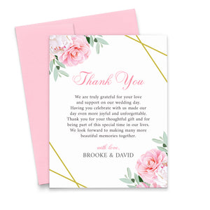 Chic Personalized Wedding Thank You Cards With Pink Peonies
