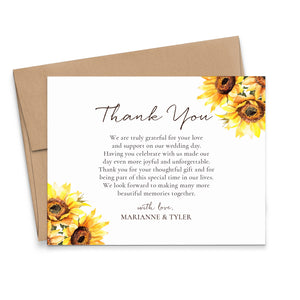 Rustic Theme Wedding Thank You Cards With Sunflowers