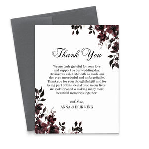Gothic Wedding Thank You Cards With Dark Florals