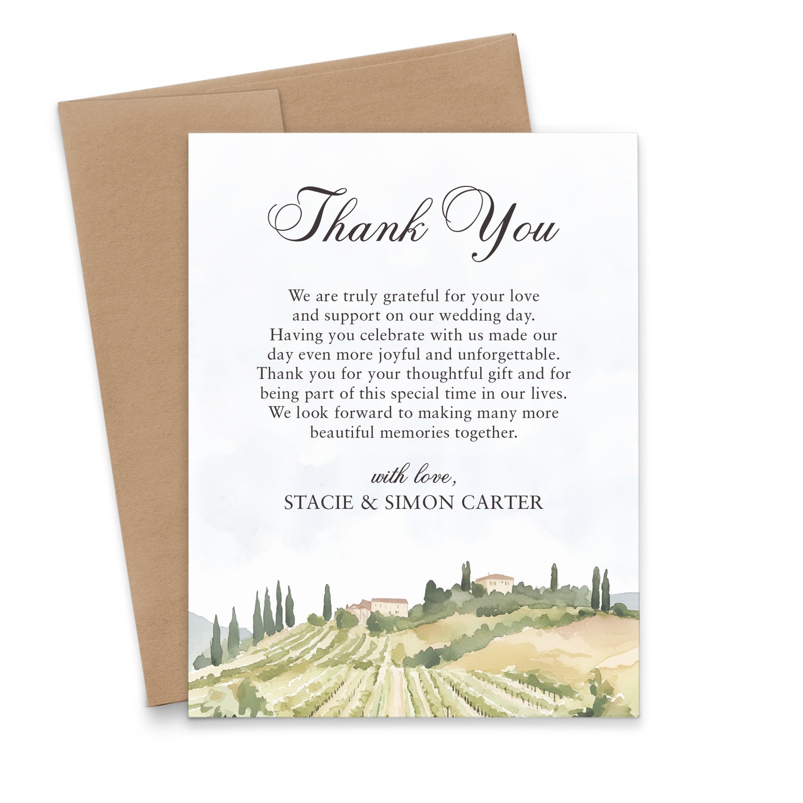 Destination Wedding Thank You Cards Romantic Vineyard